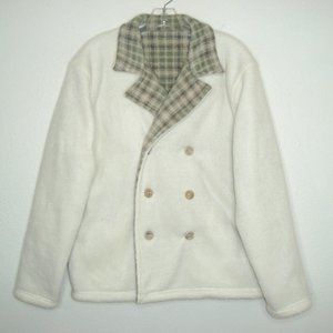 LIZ CLAIBORNE Liz & Co Reversible Cream Green Double Breasted Fleece Jacket PS